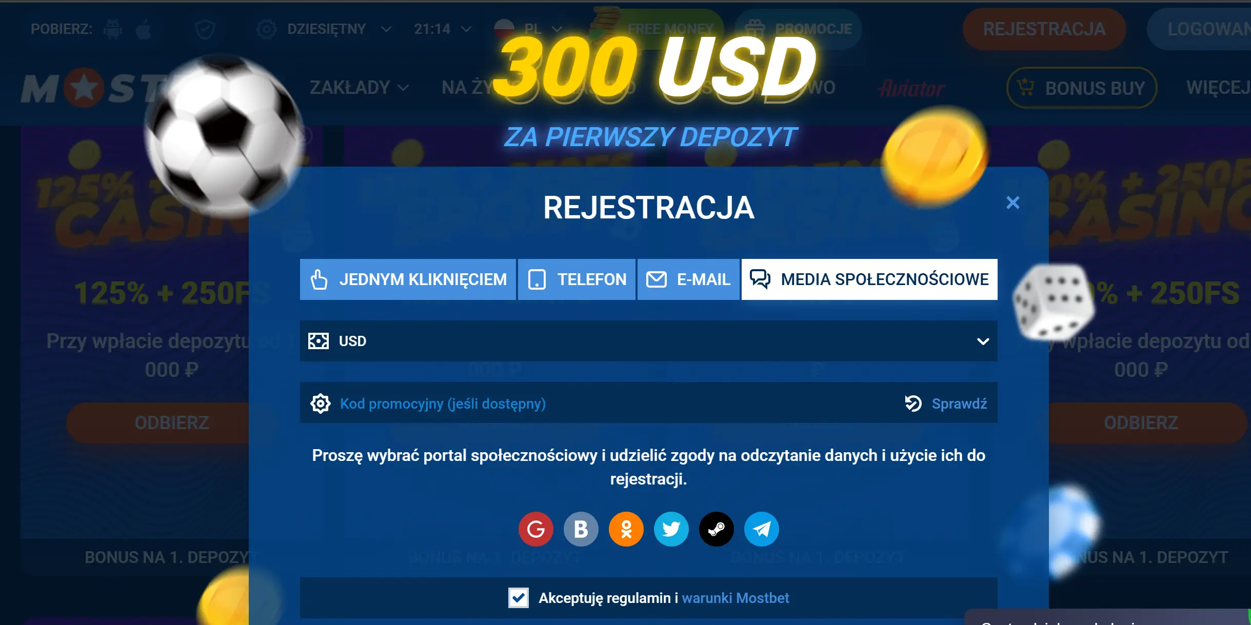 Rejestracja przez media społecznościowe