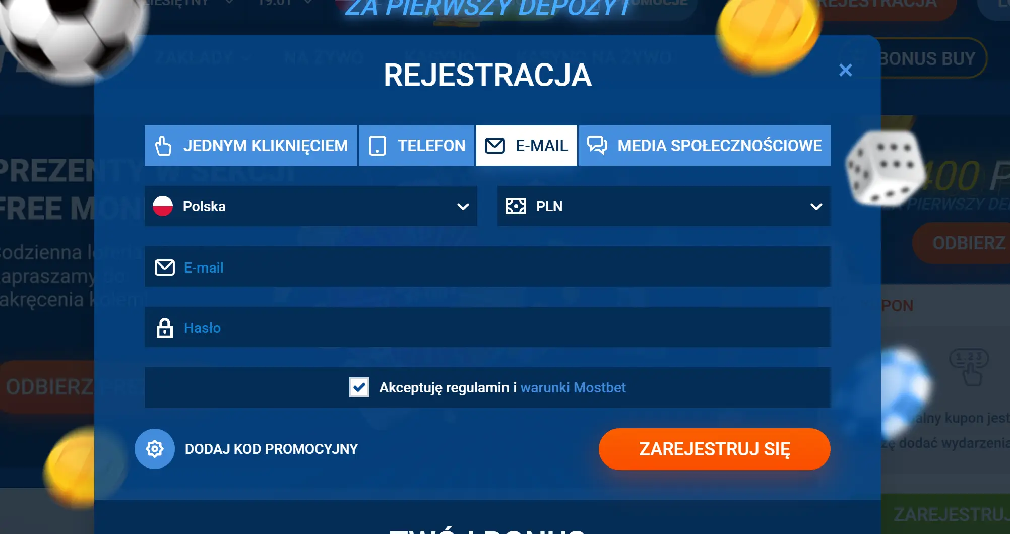  Rejestracja za pomocą e-mail